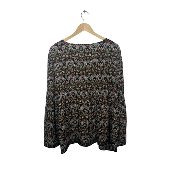 NWT Max Studio Pleated Plisse Floral Bell Sleeve Blouse Brown/Pink Size 1X - Picture 10 of 12